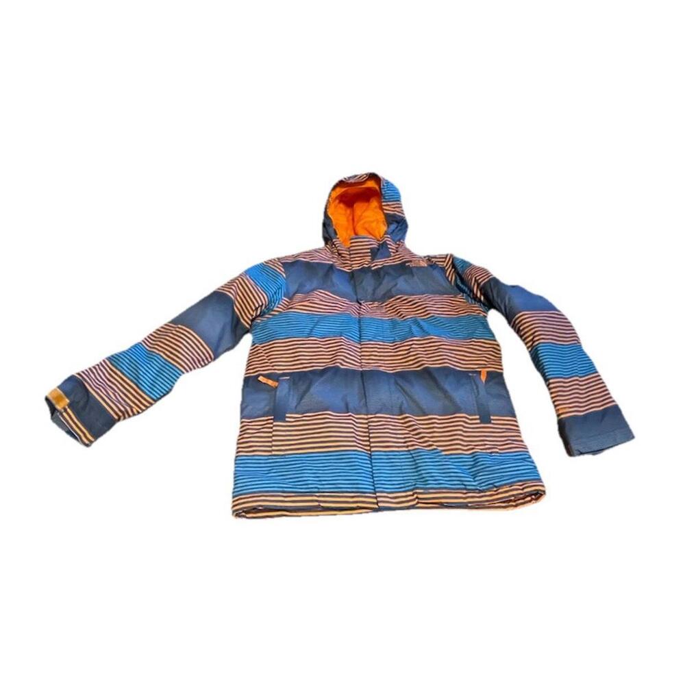 Boys Northface Winter Jacket Striped Orange And Blue Size Large 14-16 H77